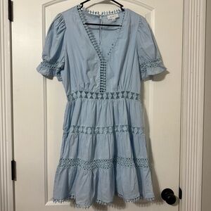 Mable Poplin Lace Trim Mini Dress Women’s Size Large Light Blue
